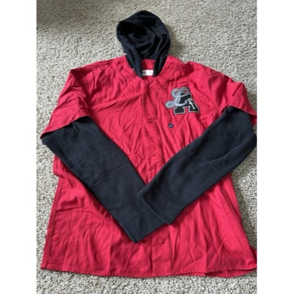Hollister Long Sleeve Hooded LA California Red/Black Baseball Size XL